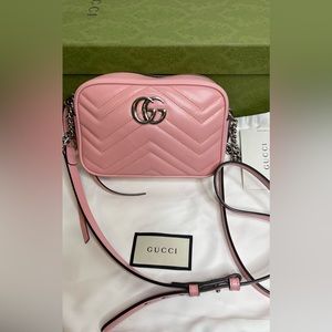 Gucci Pink GG Marmont Chain Matelasse Leather Shoulder Bag